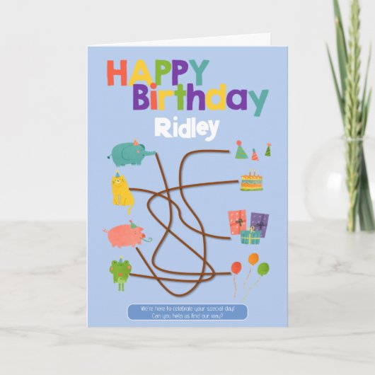 Maze Activity Child Birthday Kaart - Animals Trace (Voorkant)