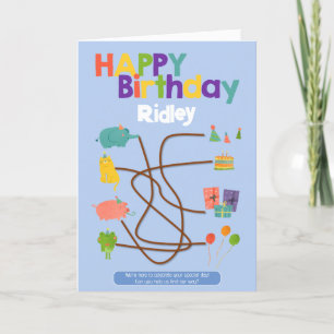 Maze Activity Child Birthday Kaart - Animals Trace