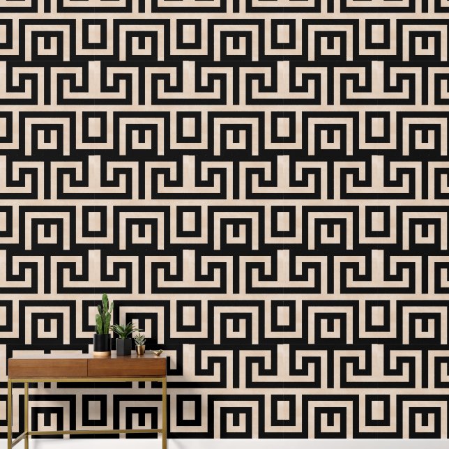 Maze Black and Taupe Behang (Hal)