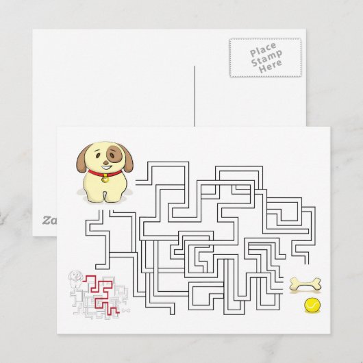Maze game dog en ball briefkaart (Voorkant / Achterkant)