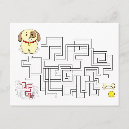 Maze game dog en ball briefkaart (Voorkant)