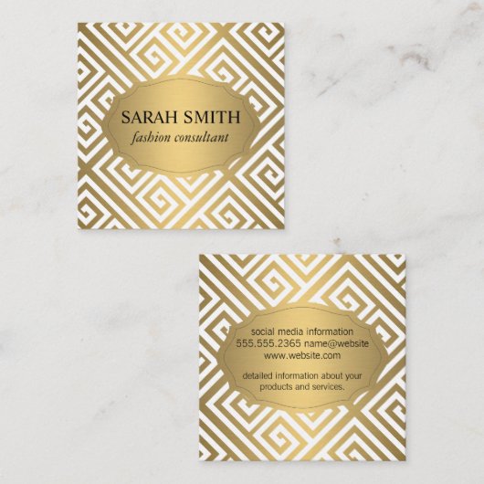 Maze Pattern/Golden Luxe Vierkante Visitekaartje (Voorkant / Achterkant)