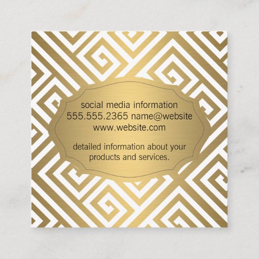 Maze Pattern/Golden Luxe Vierkante Visitekaartje (Achterkant)