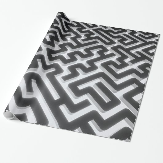 Maze Silver Black Cadeaupapier (Uitgerold)