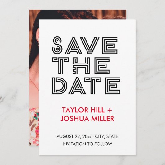 Maze Typografie Foto Opslaan van de datum Aankondiging (Voorkant / Achterkant)