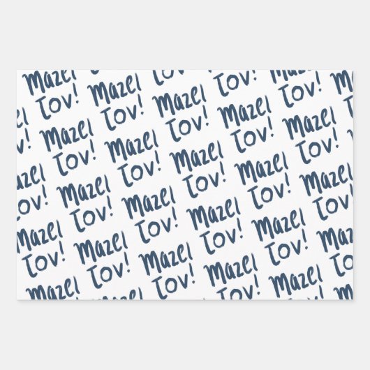 MAZEL TOV Bar Bat Mitzvah Handlettered Joods Blauw Inpakpapier Vel (Voorkant 2)