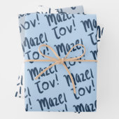 MAZEL TOV Bar Bat Mitzvah Handlettered Joods Blauw Inpakpapier Vel (In situ)