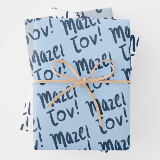 MAZEL TOV Bar Bat Mitzvah Handlettered Joods Blauw Inpakpapier Vel (In situ)