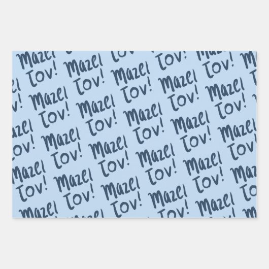 MAZEL TOV Bar Bat Mitzvah Handlettered Joods Blauw Inpakpapier Vel (Voorkant)