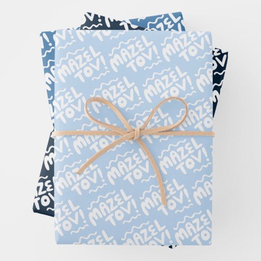MAZEL TOV Bar Bat Mitzvah Handlettered Joods Blauw Inpakpapier Vel (In situ)