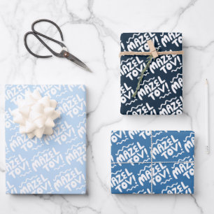 MAZEL TOV Bar Bat Mitzvah Handlettered Joods Blauw Inpakpapier Vel