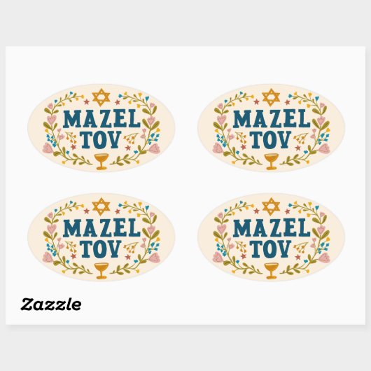 MAZEL TOV BAR BAT MITZVAH Joods Aangepast  Ovale Sticker (Vel)