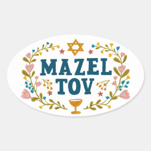 MAZEL TOV BAR BAT MITZVAH Joods Aanpasbaar  Ovale Sticker