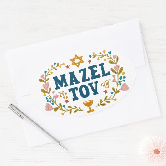 MAZEL TOV BAR BAT MITZVAH Joods Ovale Sticker (Envelop)