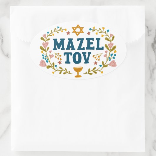 MAZEL TOV BAR BAT MITZVAH Joods  Ovale Sticker (Tas)