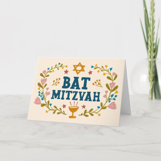 MAZEL TOV BAT MITZVAH Jewish Floral Kaart (Voorkant)