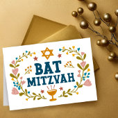 MAZEL TOV BAT MITZVAH Jewish Floral  Kaart