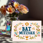 MAZEL TOV BAT MITZVAH Jewish Floral  Kaart<br><div class="desc">Hand getekende tekst door mij voor u. Geweldig voor een bat mitswa. Voeg je eigen tekst toe aan de binnenkant van de kaart of wijzig de achtergrondkleuren. Voor meer design en kleuren check mijn shop! Of laat het me weten als je iets op maat wilt. Vraag of je niet vindt...</div>