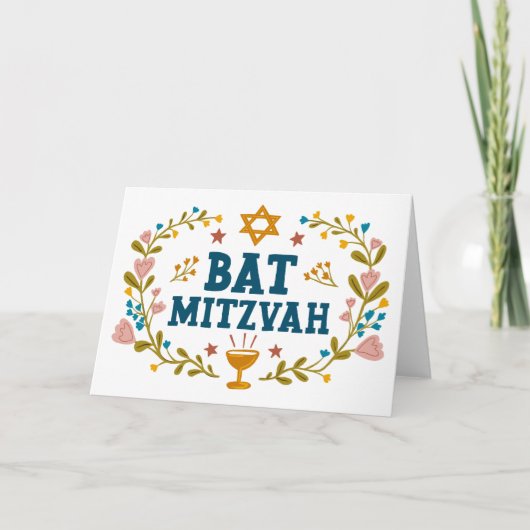 MAZEL TOV BAT MITZVAH Jewish Floral  Kaart (Voorkant)
