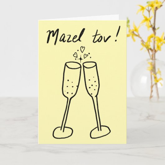 Mazel Tov Bruiloft Champagne Proost Schets Doodle Kaart (Gele Bloem)