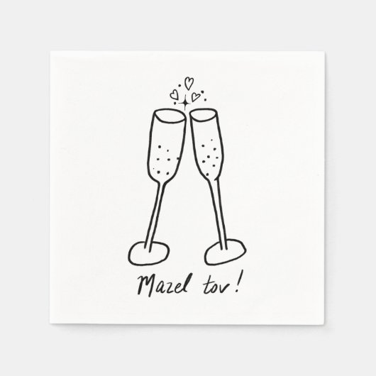 Mazel Tov Bruiloft Champagne Proost Schets Doodle Servet (Voorkant)