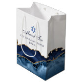 Mazel Tov Chic Blue Gold Gepersonaliseerde vleermu Medium Cadeauzakje (Voorkant Gekanteld)