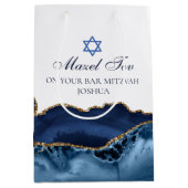 Mazel Tov Chic Blue Gold Gepersonaliseerde vleermu Medium Cadeauzakje (Voorkant)