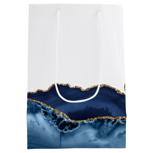 Mazel Tov Chic Blue Gold Gepersonaliseerde vleermu Medium Cadeauzakje (Achterkant)