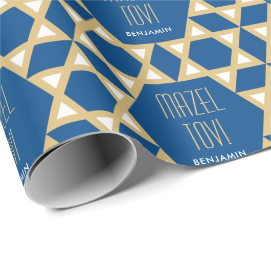 Mazel Tov Custom Groet Ster van David Pattern Cadeaupapier (Rol Hoek)