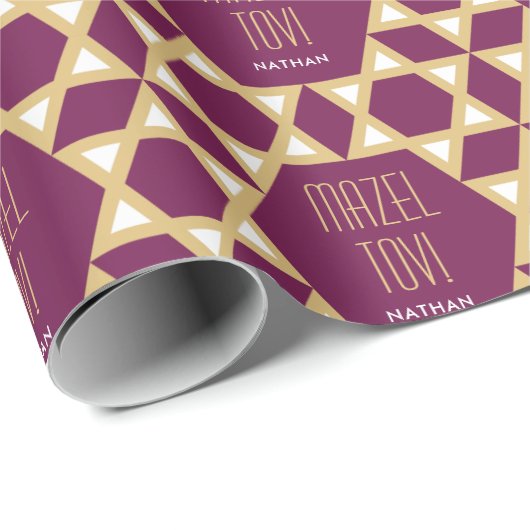 Mazel Tov Custom Groet Ster van David Pattern Cadeaupapier (Rol Hoek)