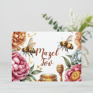 Mazel Tov Felicitatiekaart, Bijen Honing Pioenroze Kaart