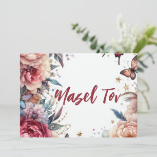 Mazel Tov felicitatieskaart, Roze Vlinders Kaart