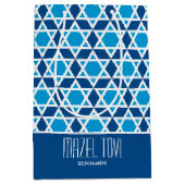 Mazel Tov Geometrisch Sterrenpatroon Marine Blauw Medium Cadeauzakje (Voorkant)