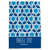 Mazel Tov Geometrisch Sterrenpatroon Marine Blauw Medium Cadeauzakje (Achterkant)