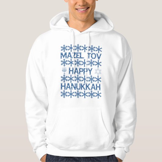 Mazel Tov Happy Hanukkah Snowflakes Joodse Partij Hoodie (Voorkant)