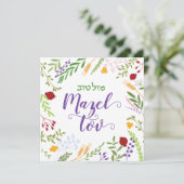 Mazel Tov Jewish Script Hebrew Whimsical Floral Ca Kaart (Staand voorkant)