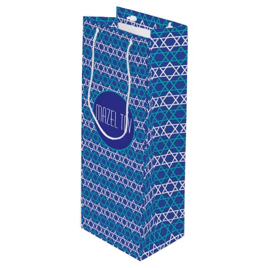 Mazel Tov! Joodse Star Pattern Gift Bag Wijn Cadeautas (Voorkant Gekanteld)