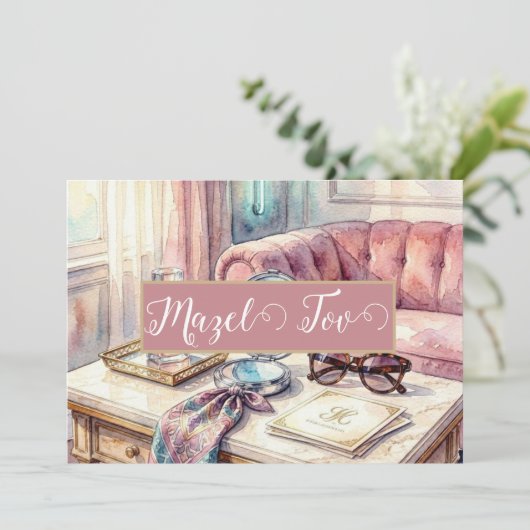 Mazel Tov Kaart Elegant, 80's Luxe Esthetiek (Staand voorkant)