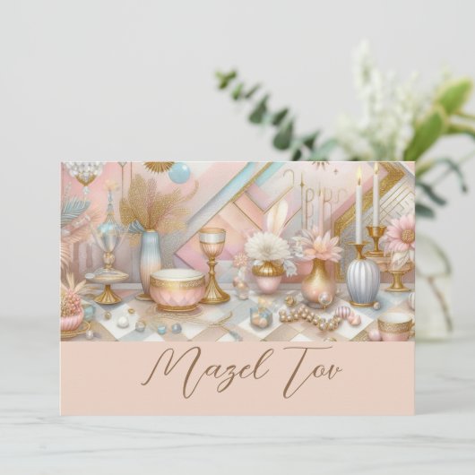 Mazel Tov Kaart Modern, Roze Goud Chic Esthetiek, (Staand voorkant)