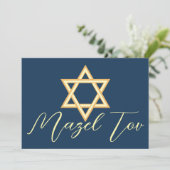 Mazel Tov Kaart Ster van David, Blauw Geel Goud (Staand voorkant)