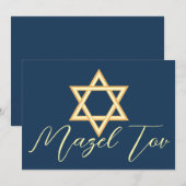 Mazel Tov Kaart Ster van David, Blauw Geel Goud (Voorkant / Achterkant)