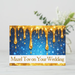 Mazel Tov-kaart voor trouwen, Blauwe druipende gou Kaart