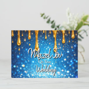 Mazel Tov-kaart voor trouwen, Blauwe druipende gou Kaart