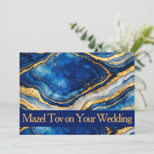 Mazel Tov-kaart voor trouwen, Blauwe Goud Agate, L Kaart