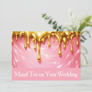 Mazel Tov-kaart voor trouwen, Roze druipend goud, Kaart