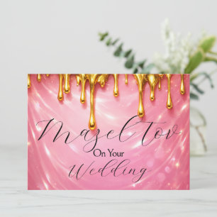Mazel Tov-kaart voor trouwen, Roze druipend goud, Kaart