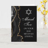 Mazel Tov op uw Bar Mitswa Zwart Goud Kaart (Gele Bloem)