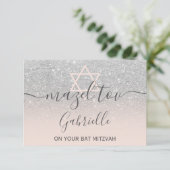 Mazel Tov Silver Glitter Roze Bat Mitzvah Bedankkaart (Staand voorkant)
