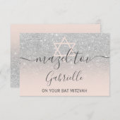 Mazel Tov Silver Glitter Roze Bat Mitzvah Bedankkaart (Voorkant / Achterkant)