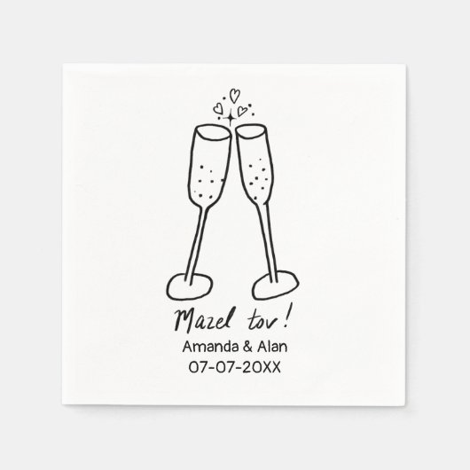 Mazel Tov Wedding Champagne Cheers Sketch CUSTOM Servet (Voorkant)